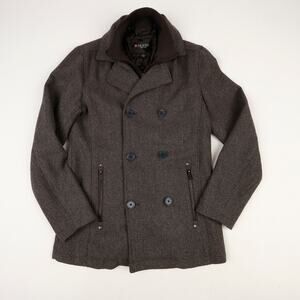 Guess Womens Small Wool Blend Double Breast Bib Insert Peacoat Herringbone Gray